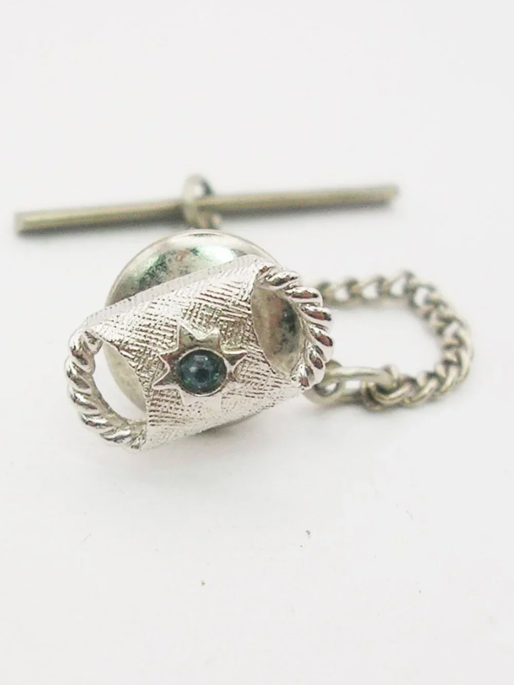 Vintage silver Tie Tack Pin with Chain Sarah Coventry classic Men Formal Wear